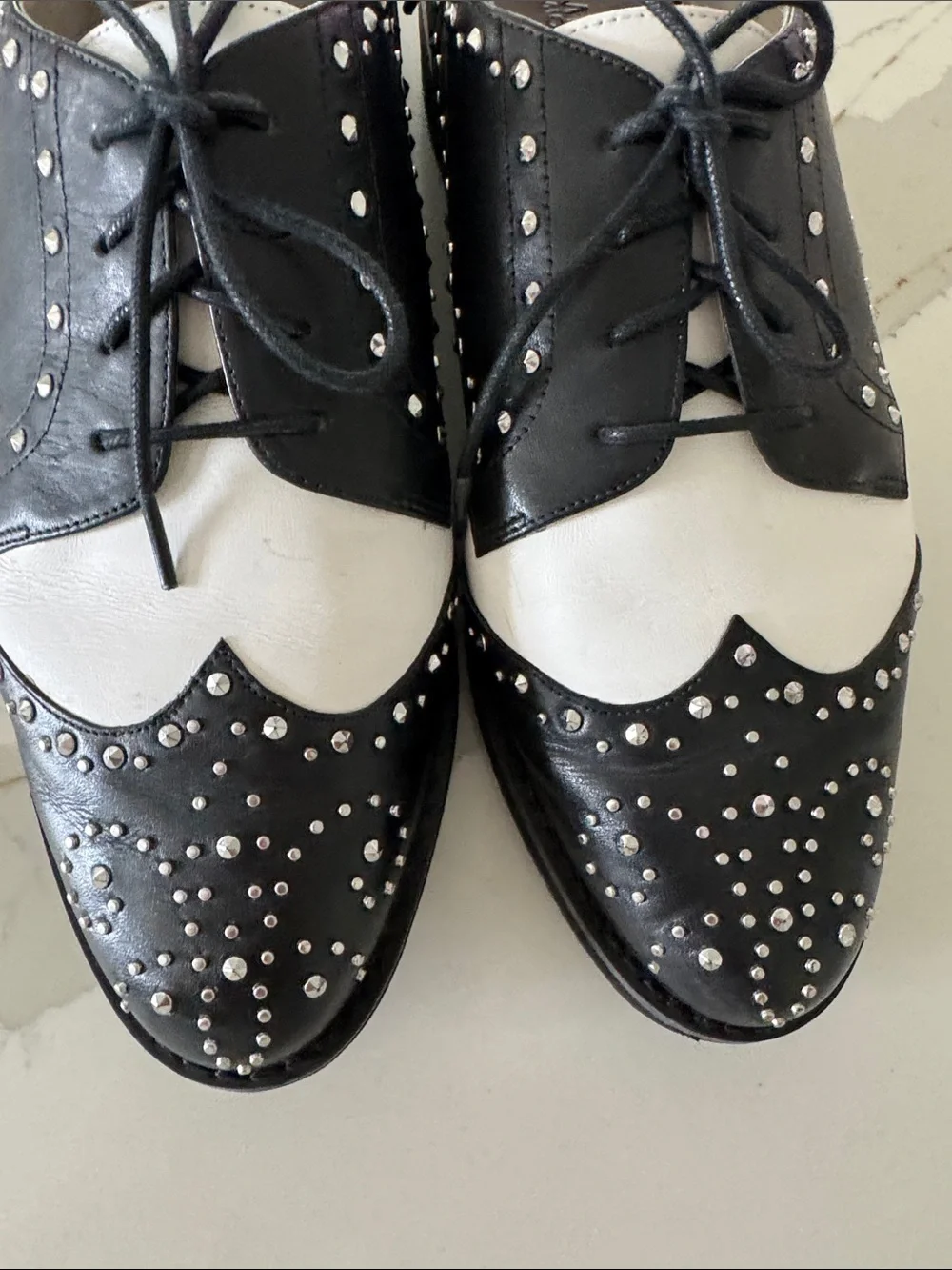 Michael Kors Black and White Studded Oxford Flats 10